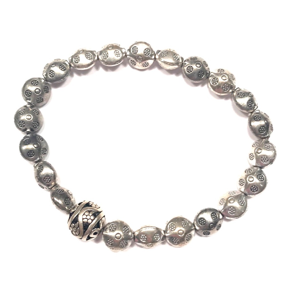 Antique Silver Dipped Engraved Beaded Bracelet NWT
